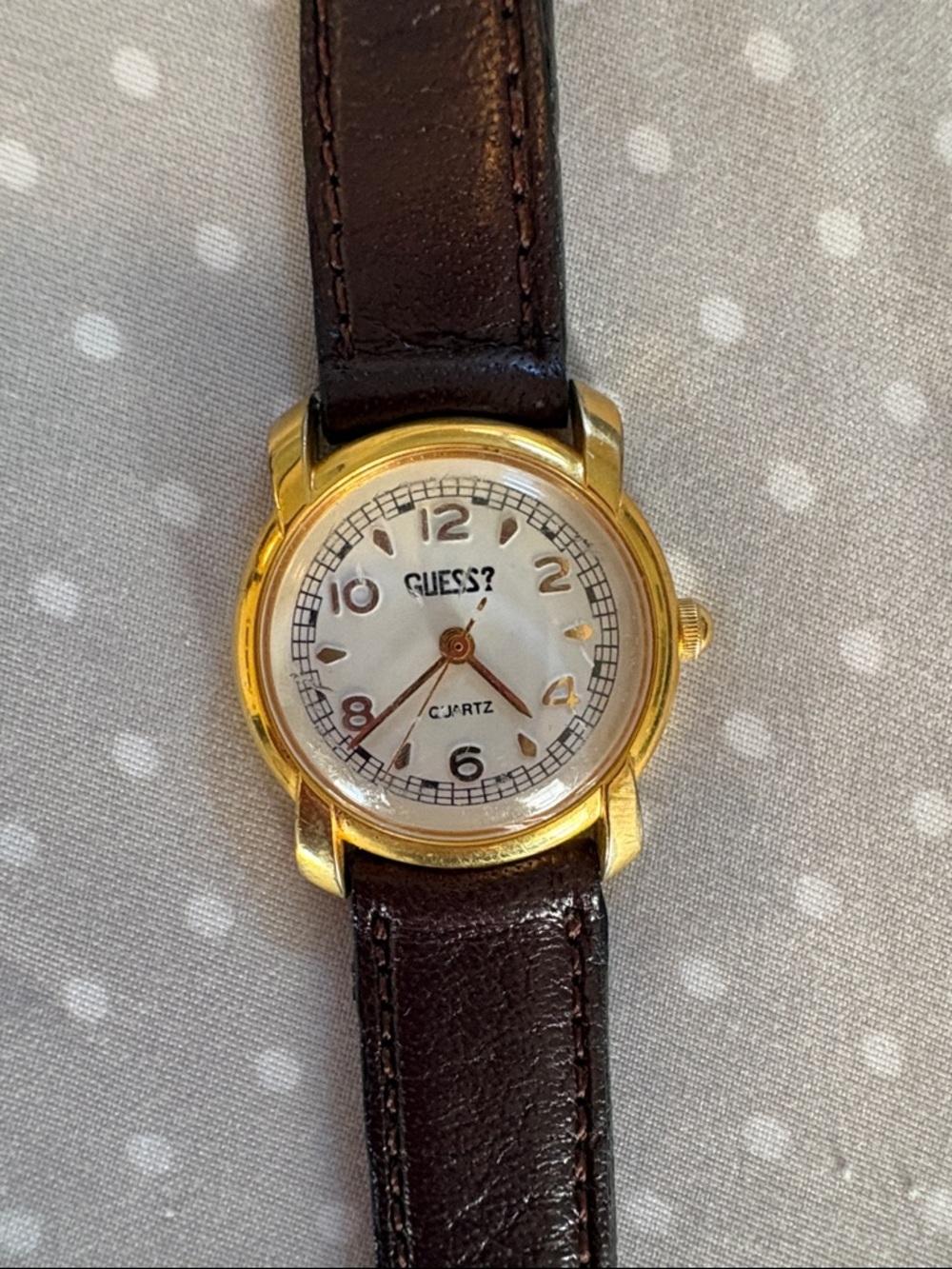 Guess Gold-Tone Women’s Watch with White Dial and Brown Leather Strap